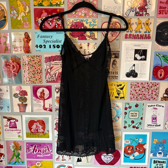 Y2K Elegant Black floral bow Lace Slip Dress - Picture 4 of 10